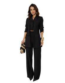 Women's Premium Blazer And Pants Set - Black - View 4