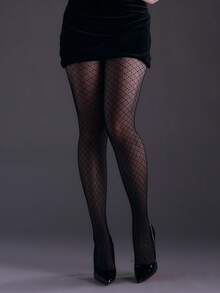 1件装女士高弹力网眼打底裤，格子设计，哥特复古时尚性感黑色丝袜，多功能连裤袜，适合所有季节 - 彩色 - 查看 3