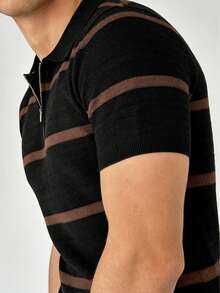 Áo sơ mi nam tay ngắn kẻ sọc cổ khóa kéo GRDR mùa hè - Trang phục thường ngày - màu đen - Xem 4