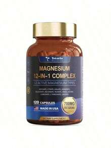 12-In-1 Magnesium Complex 700mg Supplement Capsules - Relaxation Muscle, Heart Health, Stress Relief, Vegan, 120 Caps - 1 mặt hàng - Xem 6