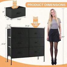 Sweetcrispy Dresser Bedroom 6 Drawers Wide Fabric Storage Units Chest Of Drawers Bedroom With Metal Frame And Wooden Top TV - 黑色 - 查看 10