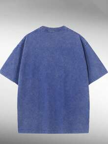 Oversized Washed Gray Short Sleeve Tee, Loose Fit Vintage Streetwear Style, Basic Summer - 藍色 - 查看 8