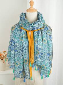 1pc Versatile Printed Scarf, Fashion Headscarf, Luxury Soft Neck Wrap 85*180CM Long Scarf, Women Outdoor Shawl Trending Silk Scarf - Multicolor - View 4