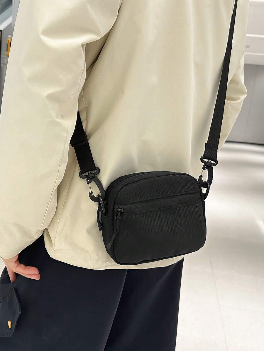 防水尼龙布黑色小方包，轻便多功能斜挎包，休闲简约 - 黑色 - 查看 1
