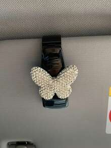 Clip de gafas de sol de coche de lujo de verano nuevo con mariposa de arcilla de diamante completo de alta calidad INS Original - A - Ver 5
