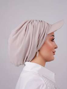 1 buc Pălărie cu eșarfă pentru femei, protecție solară în aer liber, culoare solidă, absorbant de transpirație, șapcă de baseball casual, stil arab clasic, versatil, potrivită pentru purtare zilnică în aer liber, vara, plaja, vacanța - bej gri - Vizualizare 3