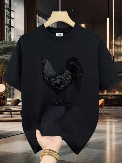 Camiseta de Algodón% para Hombre - Manga Corta, Cuello Redondo, Estampado Digital, Cómoda para Todas las Estaciones, Lavable aáquina, para Salidas Diarias, Cuello Redondo, Diseño Circular, Camiseta Casual de Verano Tshirt Muscle Freaks estilo Pollo Rooster Espanol WZZJ