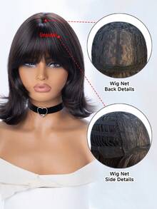 12-Inch Long Synthetic Short Bob Wig Featuring A Natural Straight Style A Stunning Black. Designed With Bangs , It Is Crafted From Heat-Resistant Fiber To Ensure Durability. This False Hairpiece Is Perfect For Ms Daily Use, Offering A Natural And Realistic Appearance That Mimics It Is Also A Gift For Women. (Excluding Accessories) - Black - View 8