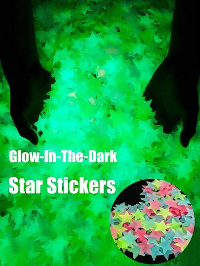 100 szt./opakowanie, 3 cm, świecące w ciemności naklejki ścienne w kształcie gwiazdek, 3D, luminescencyjne, w jednolitym kolorze i w mieszanych kolorach, świecące gwiazdy, fluorescencyjne naklejki ścienne i sufitowe, które sprawią, że sypialnia będzie świecić jak nocne niebo, wystrój sypialni, wystrój domu, świecące naklejki, świecące naklejki, prezenty, wiosenno-letnie dekoracje