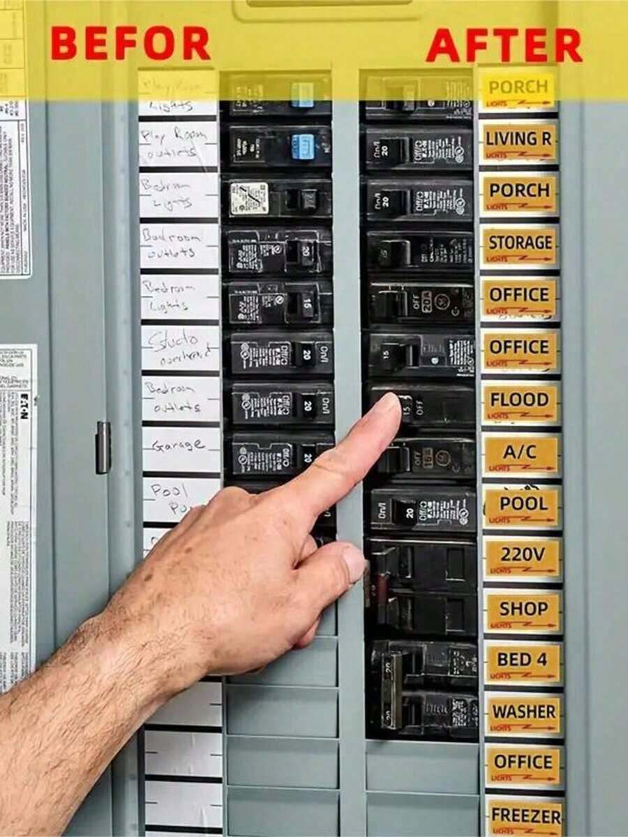 129pcs Set, Electrical Box Panel Labels, Circuit Breaker Catalog Labels, Conspicuous Identification Labels Stickers, Weatherproof Fuse Box Stickers - 129件套裝 - 查看 1