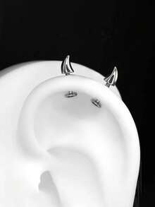 2PCS Devil Horns Earring Helix Piercing Ear Piercing Stainless Steel Ear Stud Cartilage Conch Body Piercing - Silver - View 1