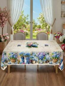 1pc Vintage Floral Tablecloth With Lace Trim, Watercolor Butterfly, Hydrangea, Sunflower And Vintage Truck Print, Waterproof And Stain-Resistant Polyester Tablecloth, Washable For Restaurant Decor, Suitable For Kitchen, Living Room, Spring Home And Mother's Day Party - Multicolor - View 32