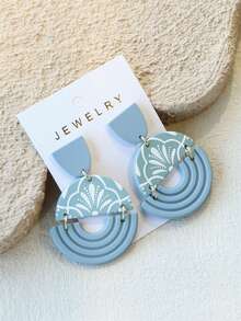 1 Pair Women's Wheat Flower & Leaf Print Light Blue-Gray Ceramic Texture Hollow Design Acrylic Earrings - Multicolor - View 2