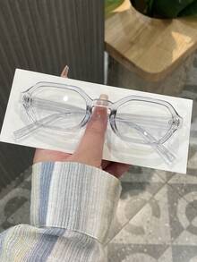 1副女士透明灰色多边形PC镜框复古简约纯色全框个性化眼镜 - 淺灰色 - 查看 2