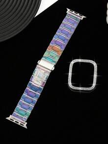 二合一表带+保护壳，兼容 40mm、41mm、44mm、45mm、49mm、38mm、42mm，适用于Ultra 2、Series 11/10/9/8/7/6/5/4/3/2/1，透明彩色夏季风格表带，防震、防水、防摔，PC硬质保护壳，是送给女性的理想礼物，表带+手表保护壳，智能手表配件 - 炫彩 - 查看 6