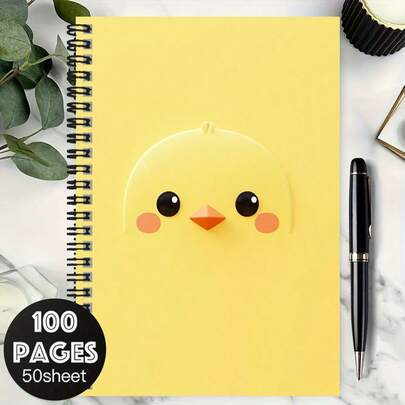 100-seitiges süßes Küken Spiralheft, große Kapazität, dickes Papier, geeignet für Arbeit, Studium, Tagebuch, Schule, Abschluss, Geburtstag, Tagesplanung, Notizen, tolle Geschenkidee!