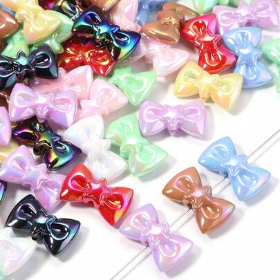 10pcs/Pack Acrylic Star & Bow Vertical Hole Beads, Plated Solid Color Beads Suitable For DIY Bracelets, Phone Chains, Hair Accessories, Cute Jewelry Making, Focal Point Beads