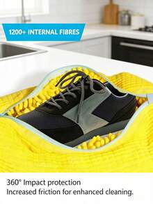 1pc Durable Shoe Washing Bag, Suitable For All Shoe Types - Sturdy Polyester Zipper Closure, Soft Fleece Lining, Reusable, Great For Sneakers, Casual Shoes And Sandals - Washing Machine Shoe Bag, Fits All Shoe Types - Yellow With Blue Zipper, Soft Plush Lining, Effectively Protects Clothing, Ideal For Sneakers And Casual Shoes, Laundry Bag, Holiday Essential, Travel Essential, Travel Bag, Travel Accessory - 查看 5