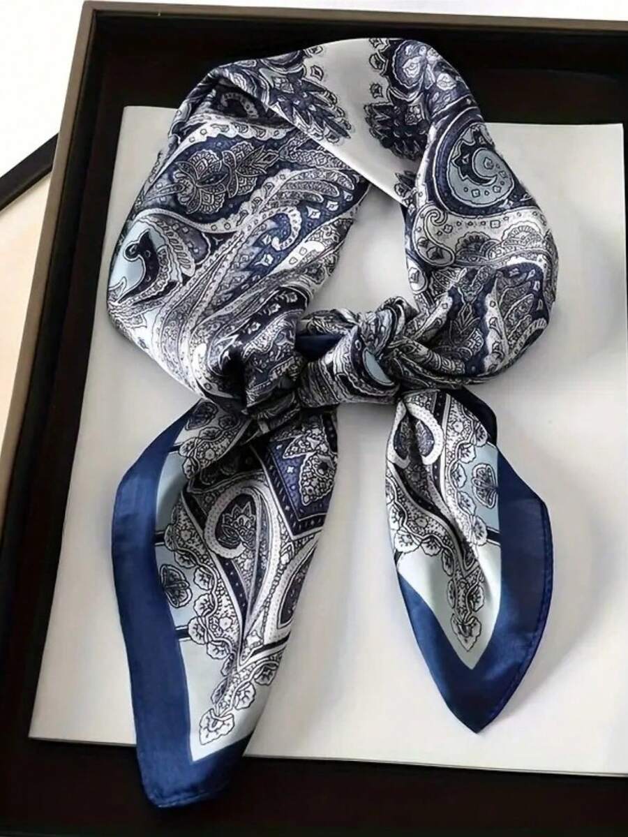 1pc Bohemian Paisley Pattern Scarf, Fashionable Design, Suitable For Daily Wear - Blue - View 1