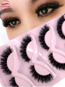 5 Pairs Cat Eye 3D Faux Mink Lashes, Winged & Natural Look, Wispy Voluminous Eye-End Elongated Soft False Eyelashes - Black - View 3