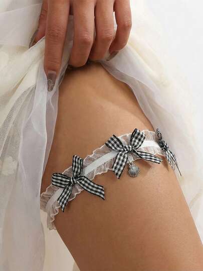 新娘配饰潮流：弹力蝴蝶结腿链，性感蕾丝大腿吊袜带