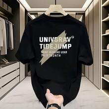Nuevas camisetas de moda exclusivas para s transfronterizas, productos de calidad de gran , camisetas de manga corta 100% algodón para hombre, camisetas holgadas de moda, camisetas de verano de talla grande. - [Inglés/barras delanteras y traseras] Negro - Ver 9