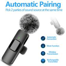 Microphone cài áo không dây, Microphone kẹp áo không dây, Điều khiển giọng nói 2 trong 1 & Ghi âm một chạm, Thu âm đa hướng 360°, Sạc USB-C, Giảm tiếng ồn, Dành cho phát trực tuyến, Podcast, Vlog, Thiết bị âm thanh trực tuyến | Microphone màu đen bóng bẩy (Pin sạc 50mAh) - Xem 7