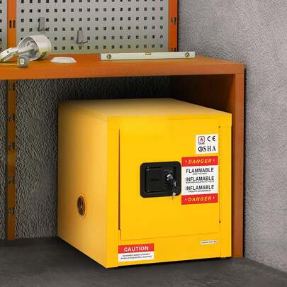 Flammable Safety Cabinet, 11 Gal, Cold-Rolled Steel Flammable Liquid Storage Cabinet,  16.9 X 16.9 X 18.2 In Explosion Proof With 1 Door For Industrial Use, NFPA Code 30 OSHA Standards Yellow