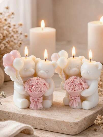 1PC 3D Flower & Balloon Bear Silicone Candle Mold, Reusable Easy Demold For DIY Aromatherapy Candle Gypsum Craft, Perfect For Easter, Wedding Season, Mother's Day, Back To School & Birthday Gifts
