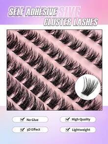 Asiteo 120pcs D-Shape Self-Adhesive Eyelash Clusters, Natural Makeup Effect, No Glue Needed, Long-Lasting & Non-Sticky, Pre-Coated Eyelash Clusters, False Eyelashes, DIY Eyelash Extension - D - 查看 4