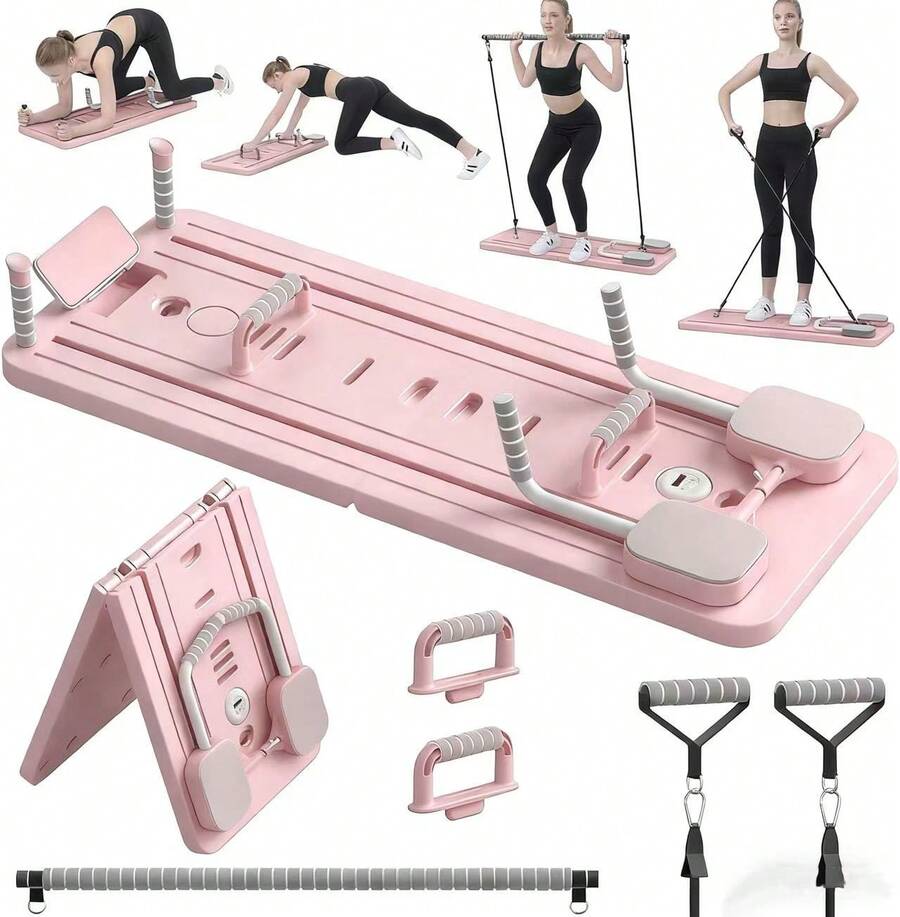 10 In 1 Pilates Board - Pilates Reformer Set,Yoga Board, High Quality PVC For Abdominal And Core Strength Training, Folding And Portable Design, Home Fitness Equipment For Men And Women - Pink - View 1
