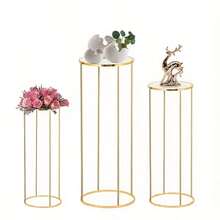 3件套现代简约金色金属花盆架，植物架，不同尺寸（60厘米/80厘米/100厘米），室内种植架，阳台花架，金属花架，派对花架 - 圓形花架 - 查看 3