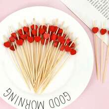 200/100/80/50/30/20pcs Red Heart Shaped Bamboo Skewers, Suitable For Fruit, Desserts, Appetizers, Cocktails, Ideal For Valentine's Day, Birthday, Wedding, Party And More - Multicolor - View 2