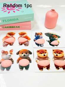 3D Corgi Dog Belly Sticker, Cute Puppy Wearing Orange Clothes On Soft Pink Background, Cartoon Style Corgi Belly Sticker - Multicolor - View 7