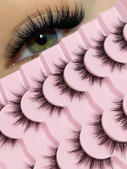 7 pares de pestañas postizas de aspecto natural con banda transparente, esponjosas y suaves, extensiones de maquillaje de imitación de visón