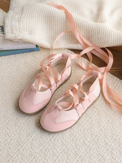 1 Pair Girls' Fashionable And Versatile Ballet-Style Lace-Up Flat Shoes, Suitable For Spring, Summer And Autumn, 2026 New Arrival