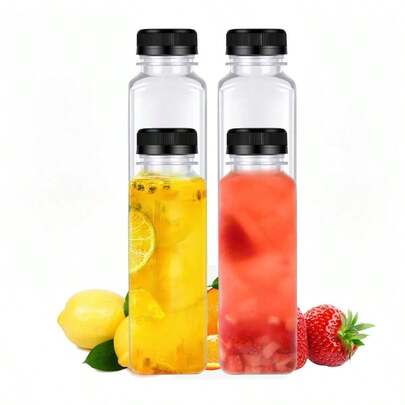 1/5pcs Reusable 250ml/350ml/500ml Transparent Plastic Juice Bottles With Leak-Proof Lids, Suitable For Juice, Milk, Kitchen Storage And Preservation, Kitchen Accessories