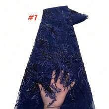 Vải ren thêu đính kim sa chất lượng cao năm 2026, vải ren lưới cao cấp của Nigeria, thích hợp để may trang phục dự tiệc cưới. - A - Xem 3