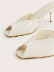 Giày sandal cao gót mũi hở, không gót, màu xanh dương, kiểu dáng tối giản, thanh lịch. - trắng - Xem 3