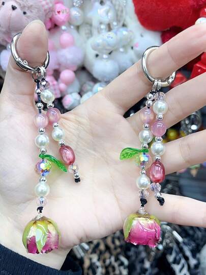 Lightweight Flower Series Elements 1 Piece Of Purple Rose-Shaped Short Phone Pendant Suitable For Bags Keychains Camera DIY Accessories And A Summer-Style Phone Pendant Spring Gift