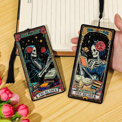 Marcapáginas de acrílico con diseño de cartas de tarot vintage, marcapáginas creativos con patrón de calavera, rosa y libro, regalos perfectos con estilo gótico para amantes del estilo gótico, la dark academia y la estética del tarot.