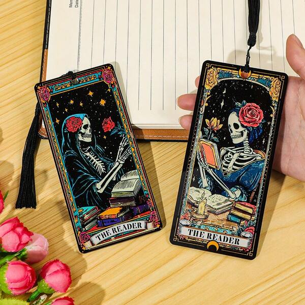 Vintage Tarot Card Design Acrylic Bookmarks, Creative Skull Rose And Book Pattern Bookmarks, Perfect Gothic-Style Bookish Gifts Ideal For Lovers Of Gothic Style, Dark Academia, And Tarot Aesthetics.