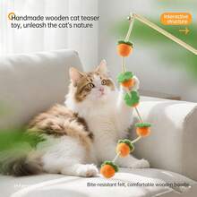 1pc Tomato Shaped Cat Teaser Wand Toy With Bell, Felt Material Pet Toy - Multicolor - View 2