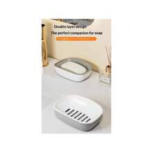 1个双层PP材质皂碟，家用浴室沥水皂盒，双层大容量皂架，洗衣皂盒 - 彩色 - 查看 2