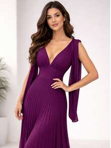 Women's Long Pleated Dress For Bridesmaids And Graduations - Màu tím - Xem 3