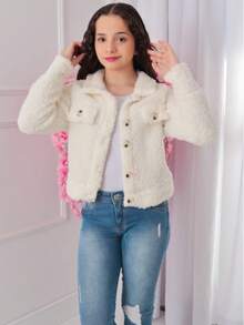 Girls' And Teenagers' Short Cropped Teddy Furry Jacket, Open Button Coat, Autumn And Winter (BINF509) - Mati - View 2