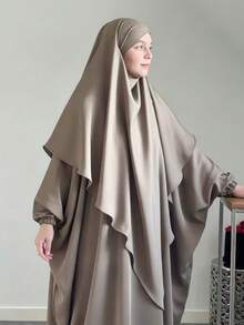 两件套头巾+长袍组合套装，长袍袖口带松紧带，胸围230厘米，衣长143厘米，宽松舒适，头巾长140厘米 - 彩色 - 查看 2