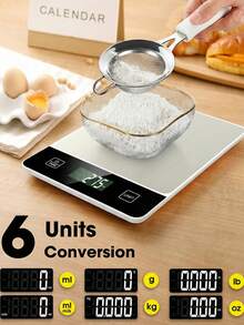 10公斤/22磅电子食物秤 - 1克/0.04盎司精确刻度厨房秤，适用于烘焙和烹饪，不锈钢材质，带去皮功能。需使用2节AAA电池（不包含在内）。 - 彩色 - 查看 2