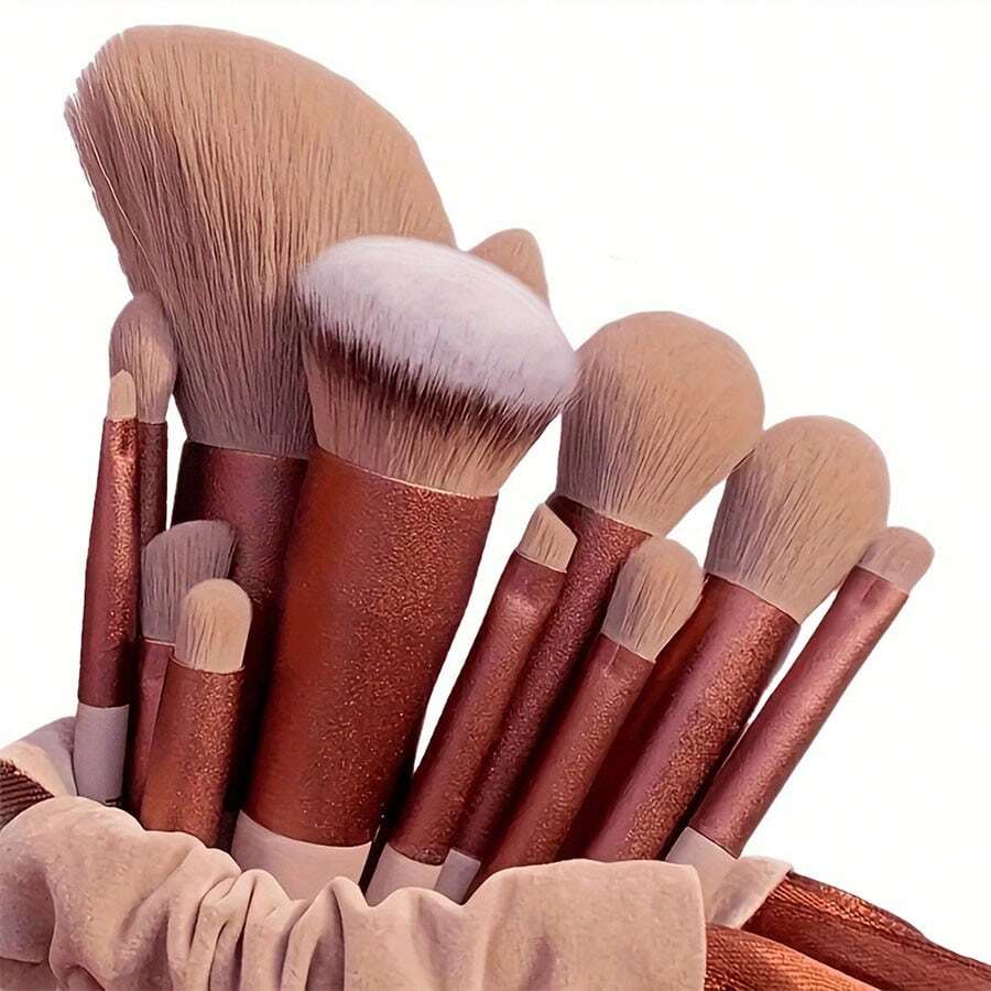 Limited Edition 13-Piece Makeup Brush Set With Soft Carrying Pouch - Premium Makeup Tools Made Of High-Quality Fibers, Brush Set, Facial Cleansing Tool - màu nâu - Xem 1