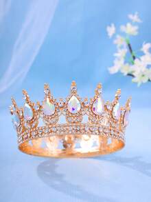Elegant Gold-Tone Royal Style Sapphire-Look Crystal Crown - Suitable For Attending Balls - Multicolor - View 9